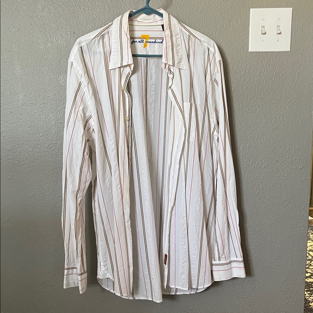 7 For All Mankind White and Red Striped Casual Shirt